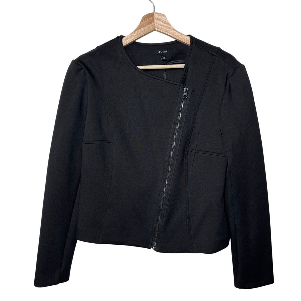 Apt 9 Scuba Fabric Moto Jacket Black Sz L Collarless Office Modern Professional